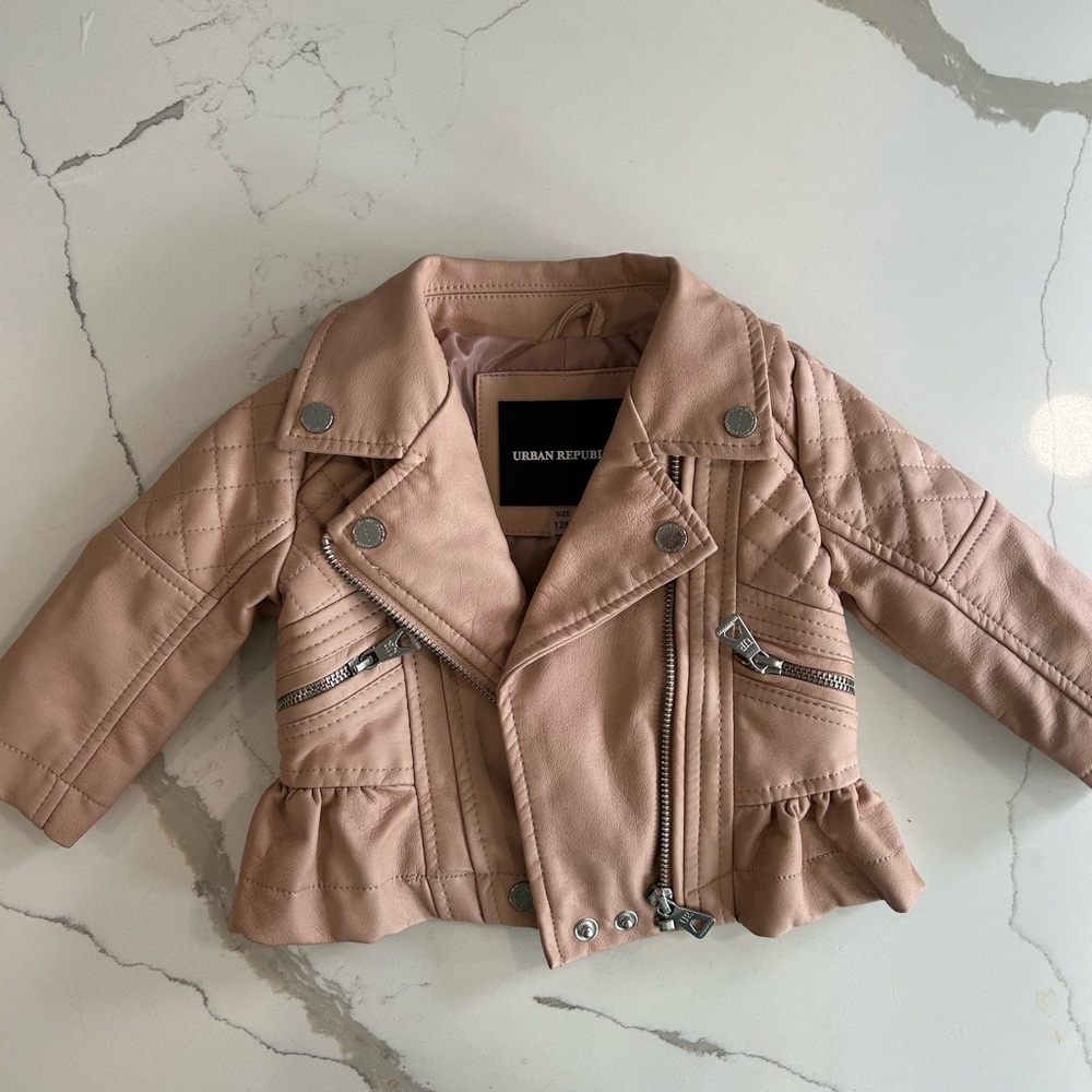 Light pink faux leather baby girl jacket
